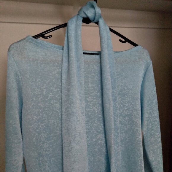 Vintage Louis Feraud 90s Blue Shimmery Boatneck Top with Matching Scarf Size 10 - Picture 2 of 5